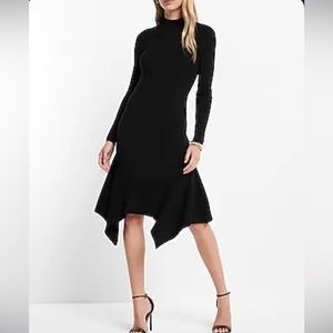 NWT EXPRESS MOCK NECK RIBBED ASYMMETRICAL SWEATER MIDI cocktail DRESS